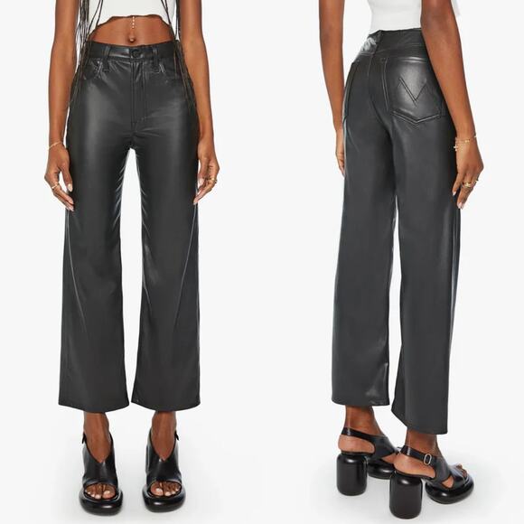 MOTHER NWT The Rambler Zip Ankle Pants Women’s Size 31 Black Faux Leather - Picture 1 of 10